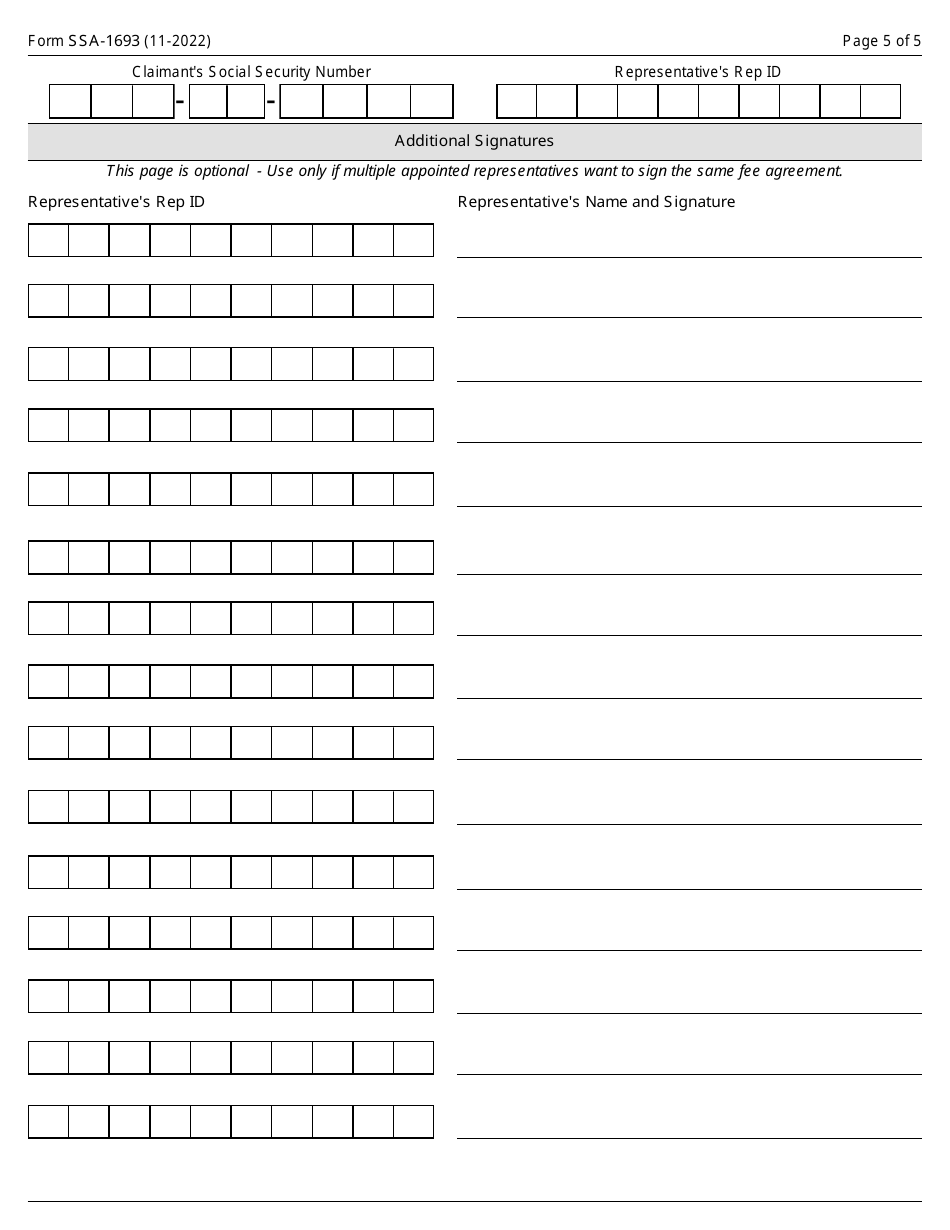 Form SSA-1693 Fee Agreement for Representation Before the Social Security Administration, Page 5