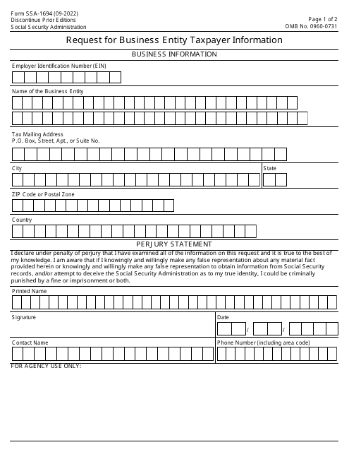 Form SSA-1694  Printable Pdf