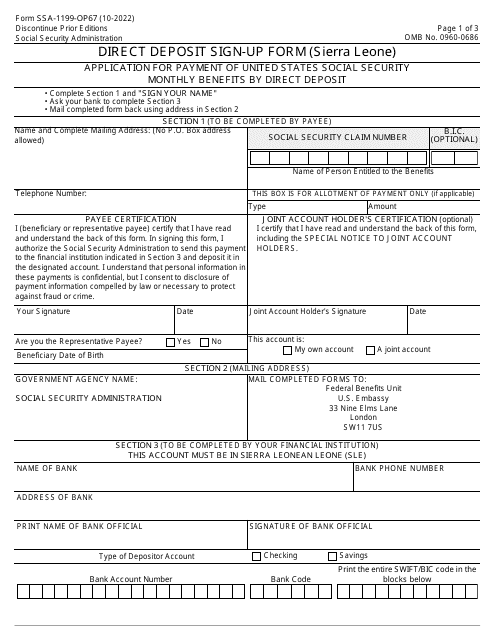 Form SSA-1199-OP67 Direct Deposit Sign-Up Form (Sierra Leone)