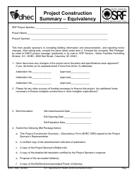 Document preview: DHEC Form 3589 Project Construction Summary - Equivalency - South Carolina