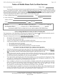 Document preview: Notice of Mobile Home Park Lot Rent Increase - Vermont, 2023