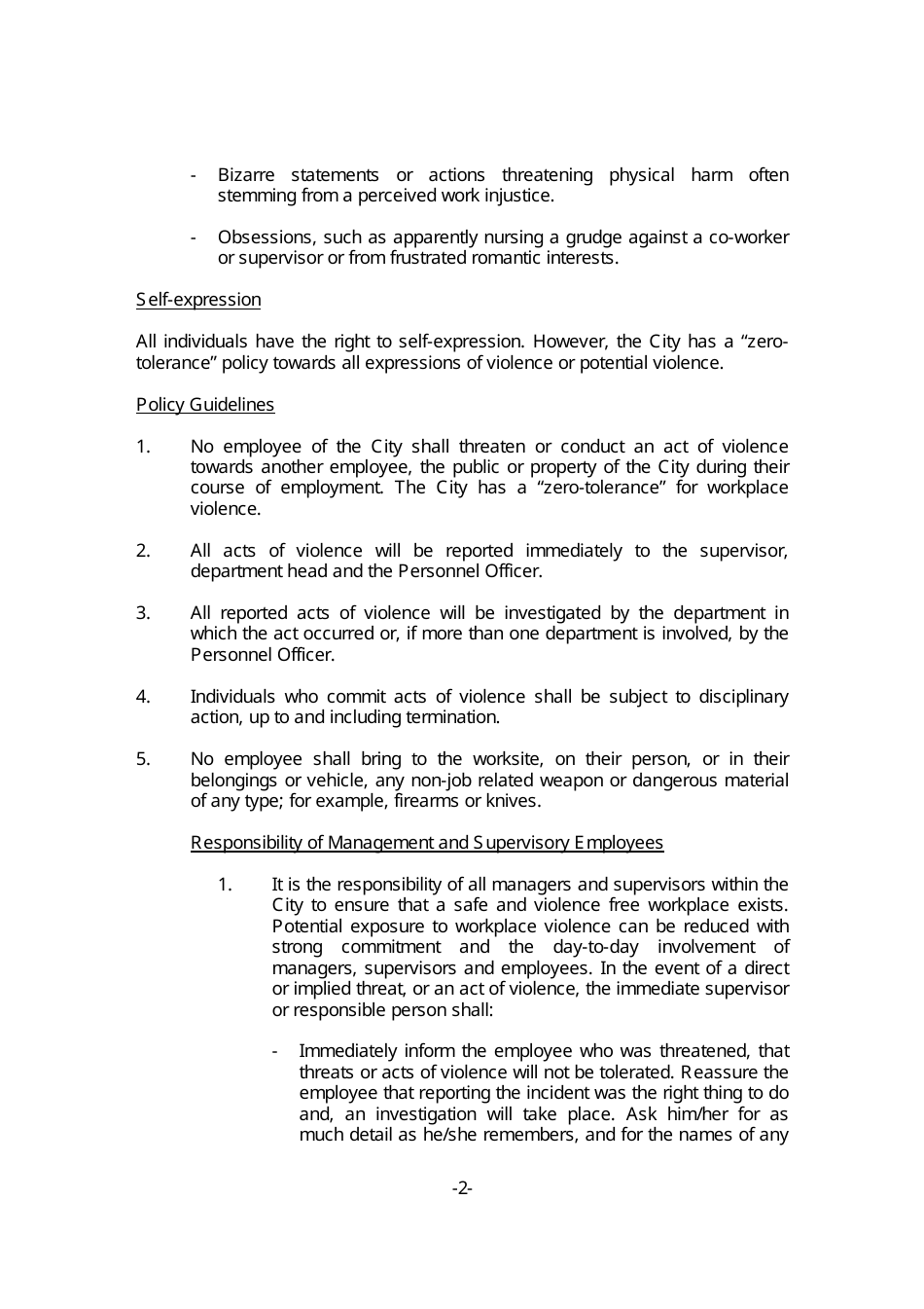 Workplace Violence Policy - City of Baldwin Park, California, Page 2
