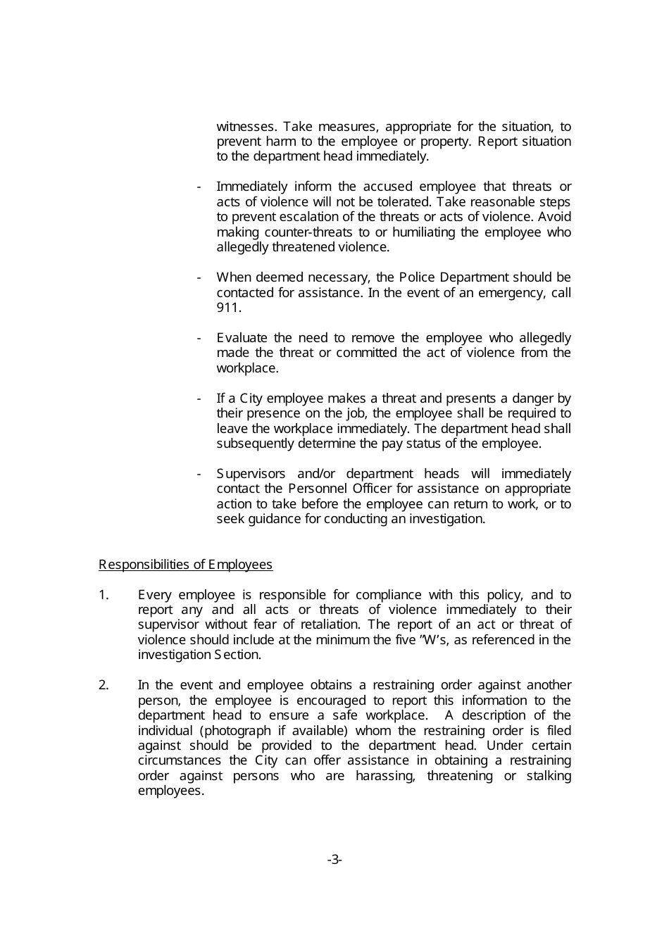 Workplace Violence Policy - City of Baldwin Park, California, Page 3