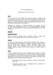 Document preview: Workplace Violence Policy - City of Baldwin Park, California