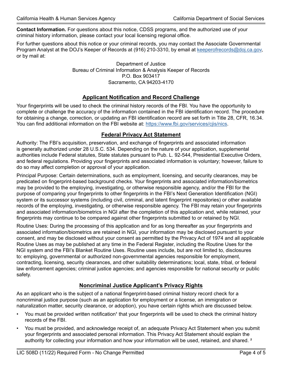 Form LIC508D Out-of-State Disclosure  Criminal Record Statement - California, Page 4