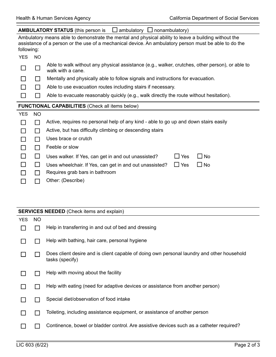 Form LIC603 Preplacement Appraisal Information - California, Page 2