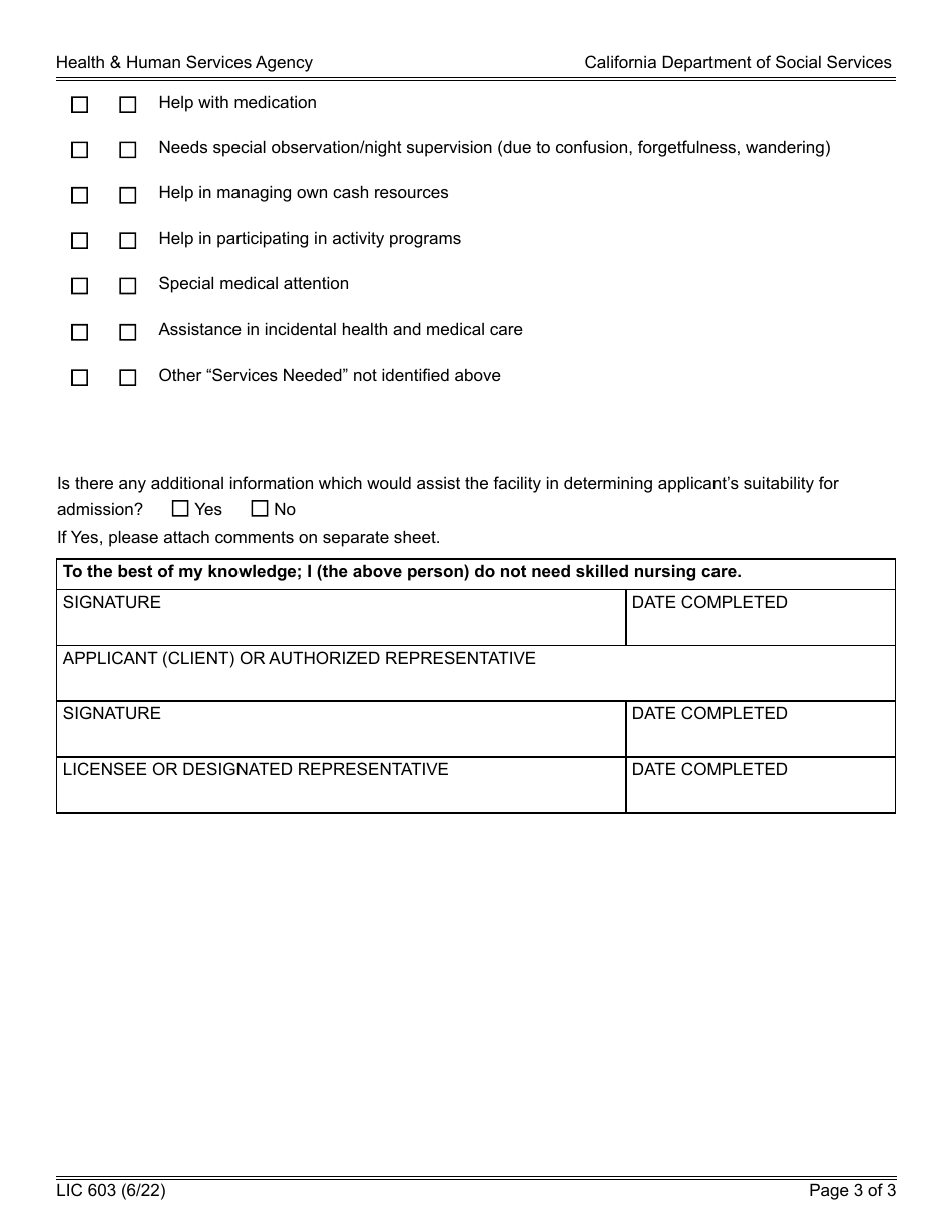 Form LIC603 Preplacement Appraisal Information - California, Page 3