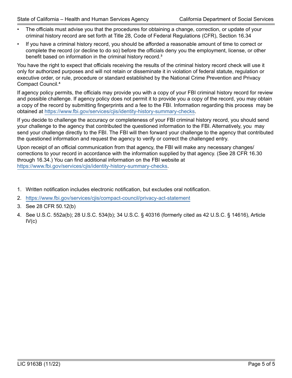 Form LIC9163B Request for Live Scan Service - Long Term Care Ombudsman - California, Page 5