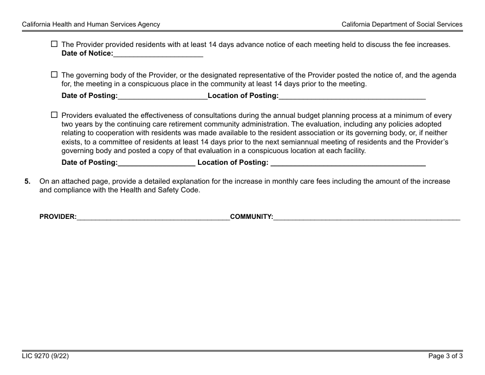 Form 7-1 (LIC9270) Report on Ccrc Monthly Care Fees - California, Page 3