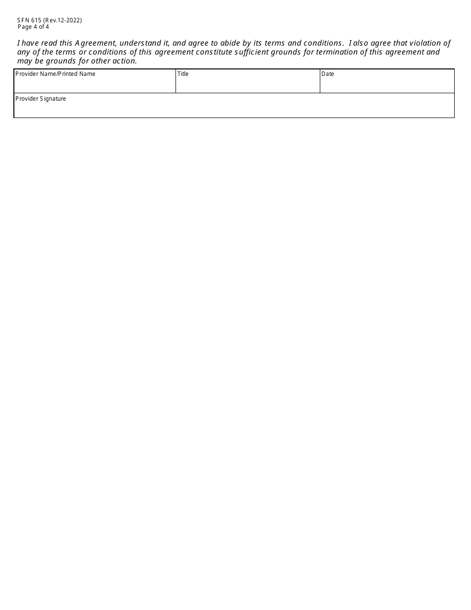 Form SFN615 Medicaid Program Provider Agreement - North Dakota, Page 4