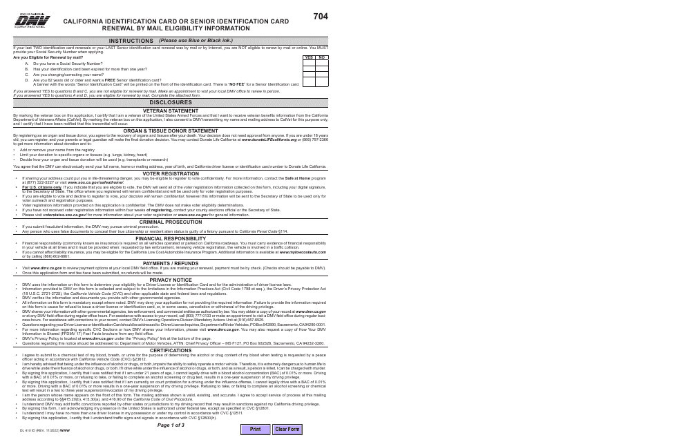 Form DL410 ID  Printable Pdf