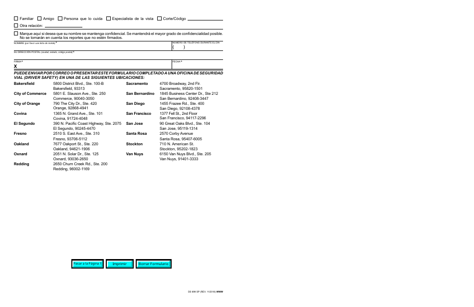 Formulario DS699 SP Solicitud Para Reexaminacion Del Conductor - California (Spanish), Page 2
