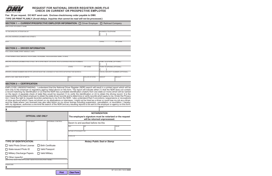 Form INF1301A Requests for National Driver Register (Ndr) Record Checks - California, Page 2
