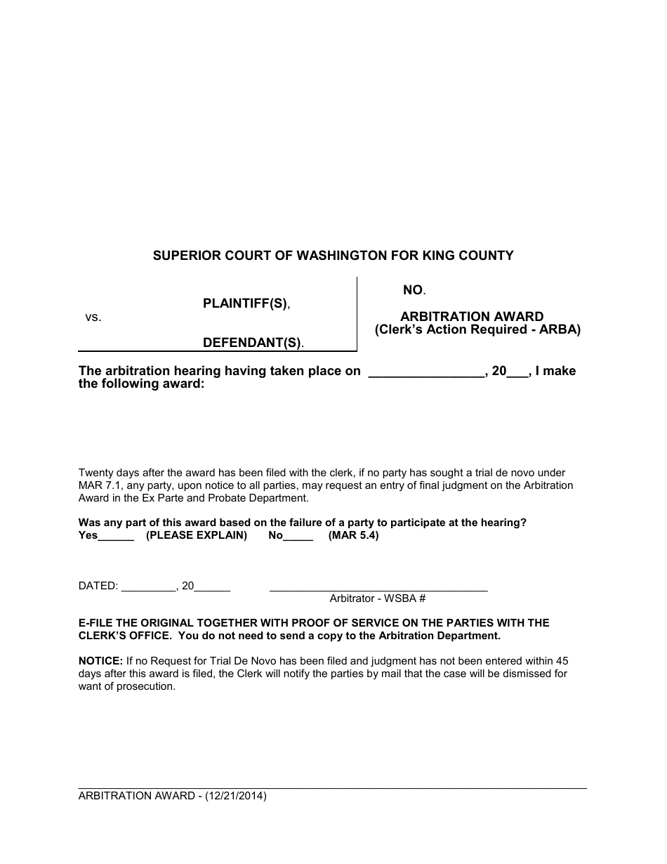 Arbitration Award - King County, Washington, Page 1