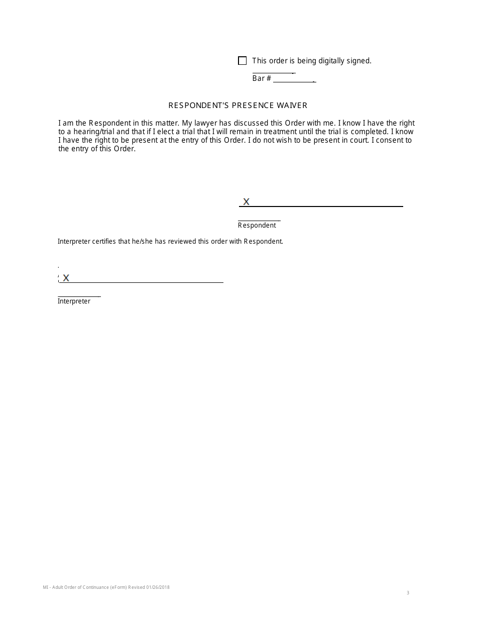 Adult Order of Continuance - King County, Washington, Page 3