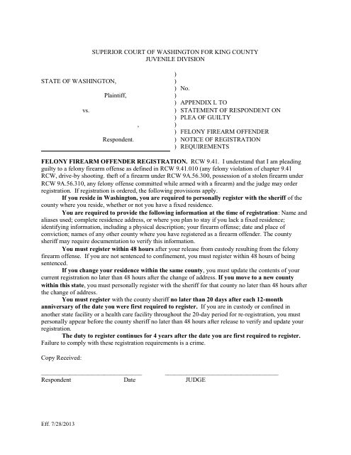 Appendix L Felony Firearm Offender Notice of Registration Requirements - King County, Washington