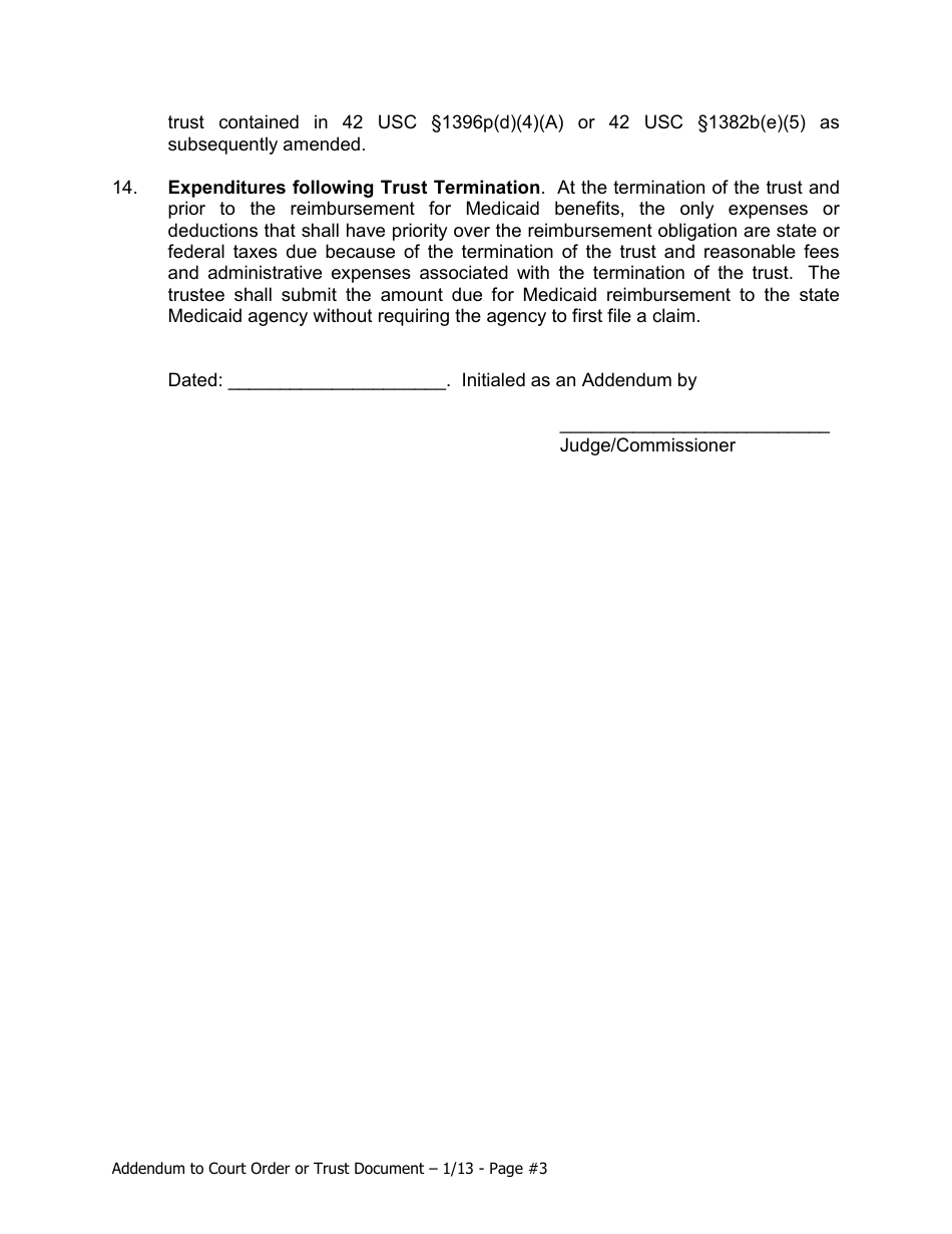 Addendum to Court Order and Trust Document - King County, Washington, Page 3