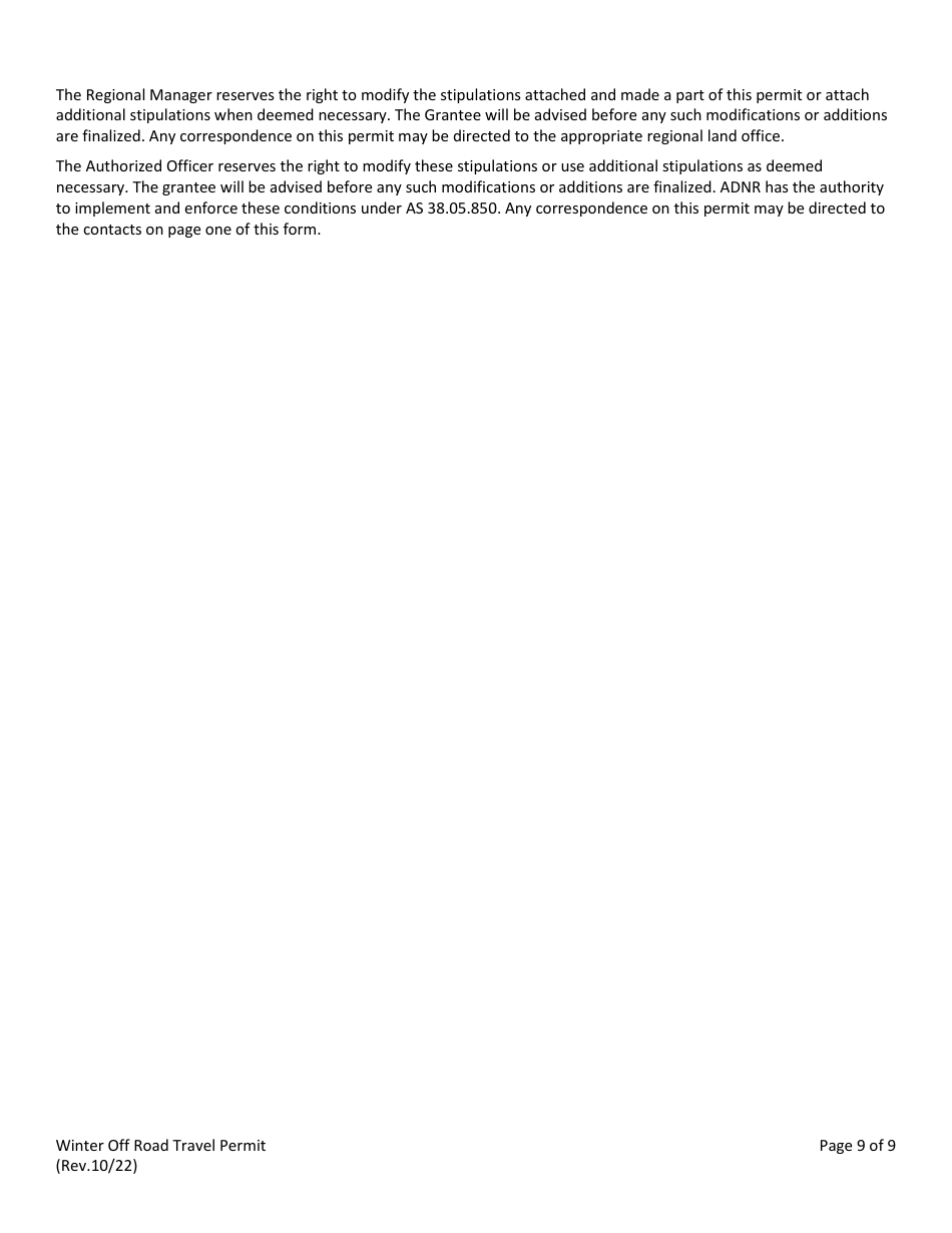 Winter off Road Travel Permit - Alaska, Page 10