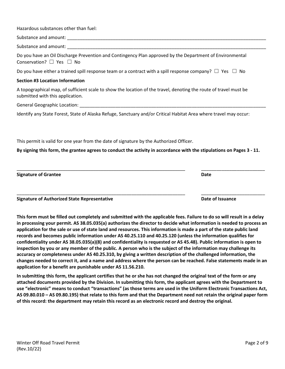 Winter off Road Travel Permit - Alaska, Page 3