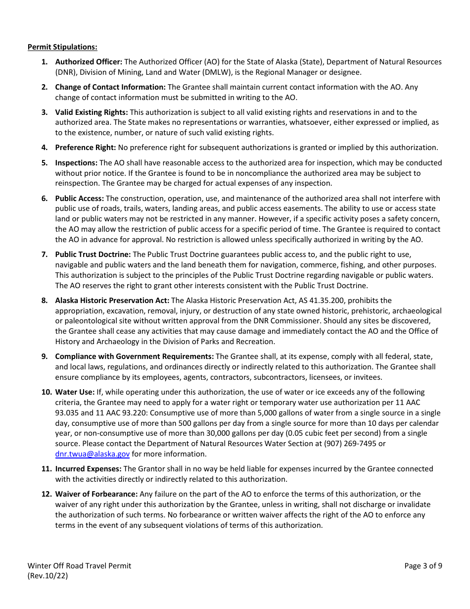 Winter off Road Travel Permit - Alaska, Page 4