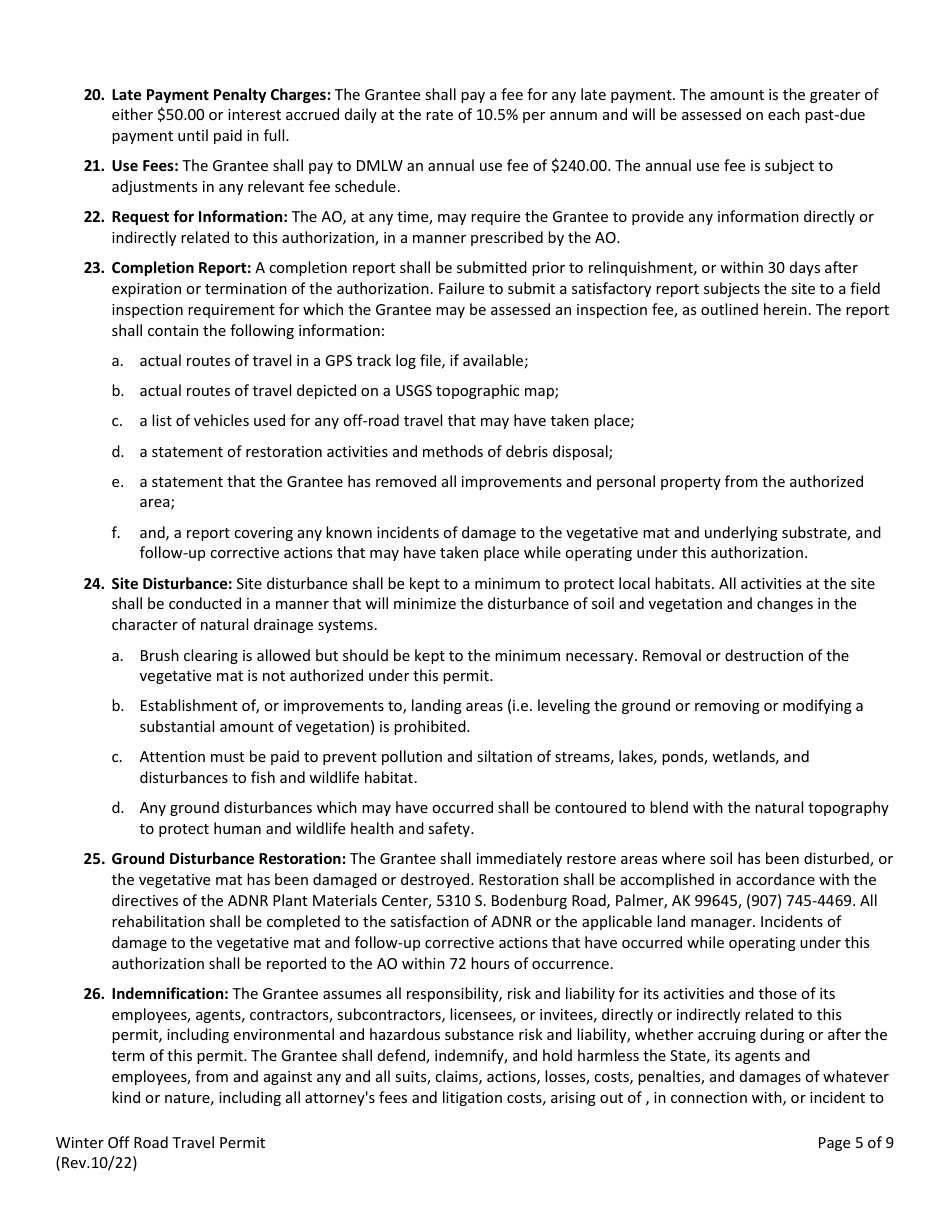 Winter off Road Travel Permit - Alaska, Page 6