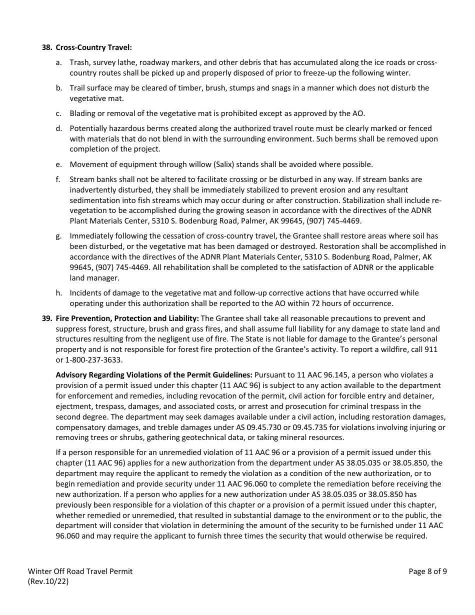Winter off Road Travel Permit - Alaska, Page 9