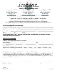 Personal Use Cabin Permit (Pucp) Assumption Application - Alaska