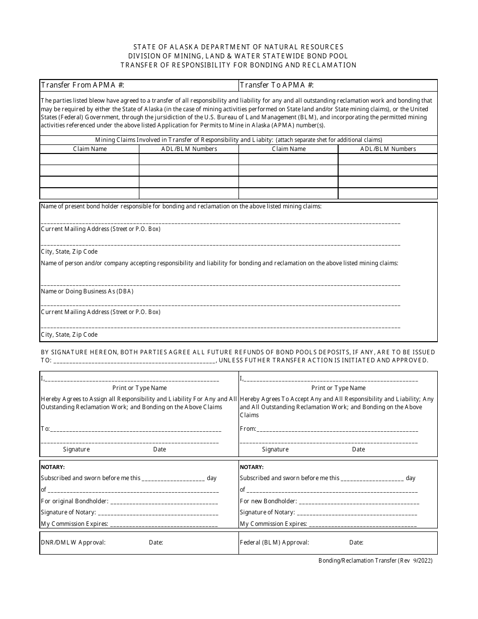 Transfer of Responsibility for Bonding and Reclamation - Alaska, Page 1