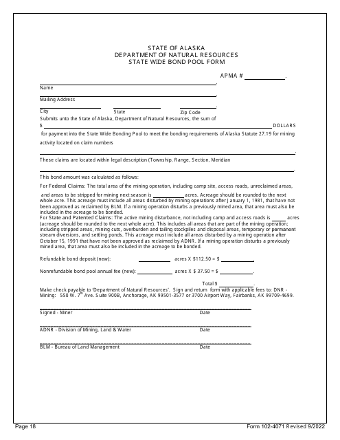 Form 102-4071 State Wide Bond Pool Form - Alaska