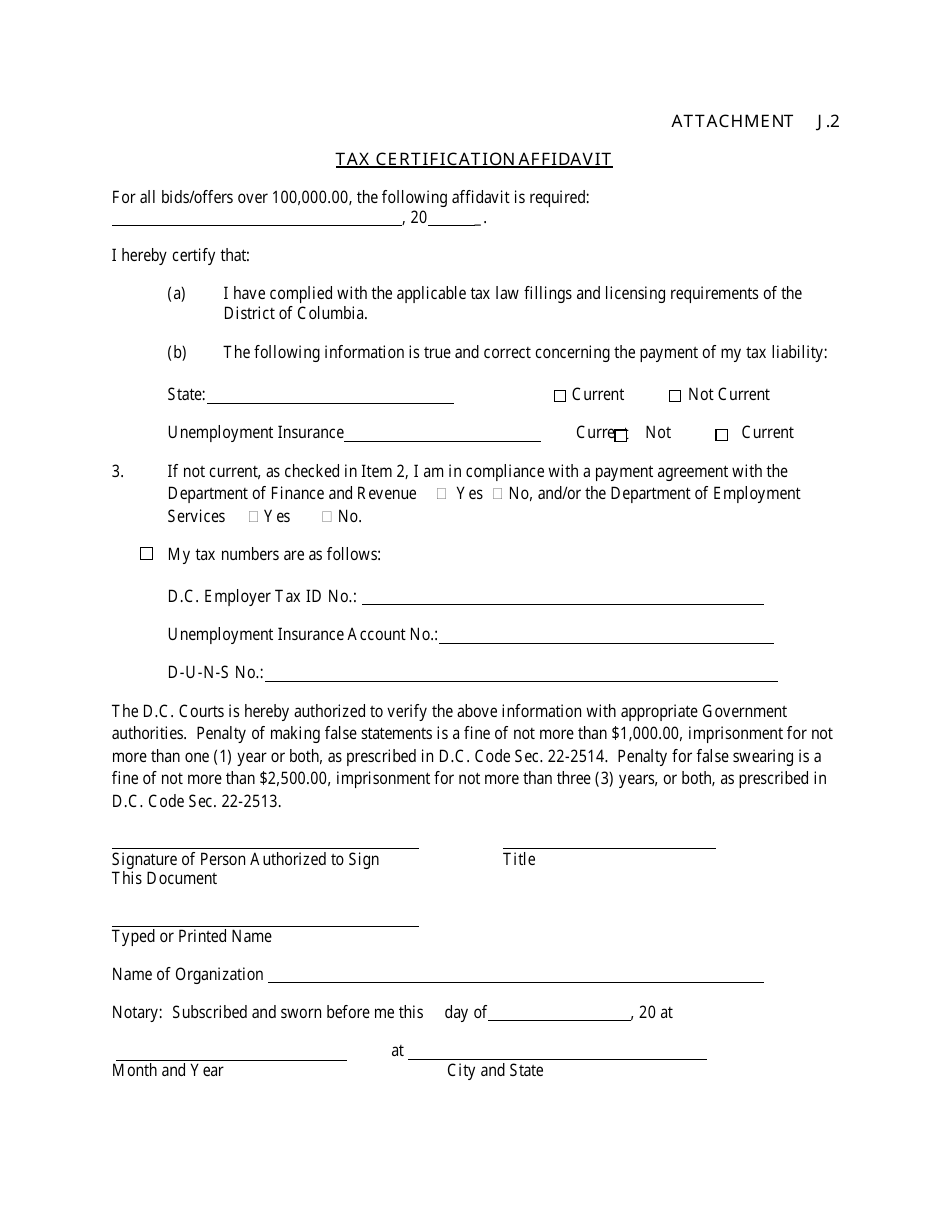 Washington, D.C. Tax Certification Affidavit - Fill Out, Sign Online ...