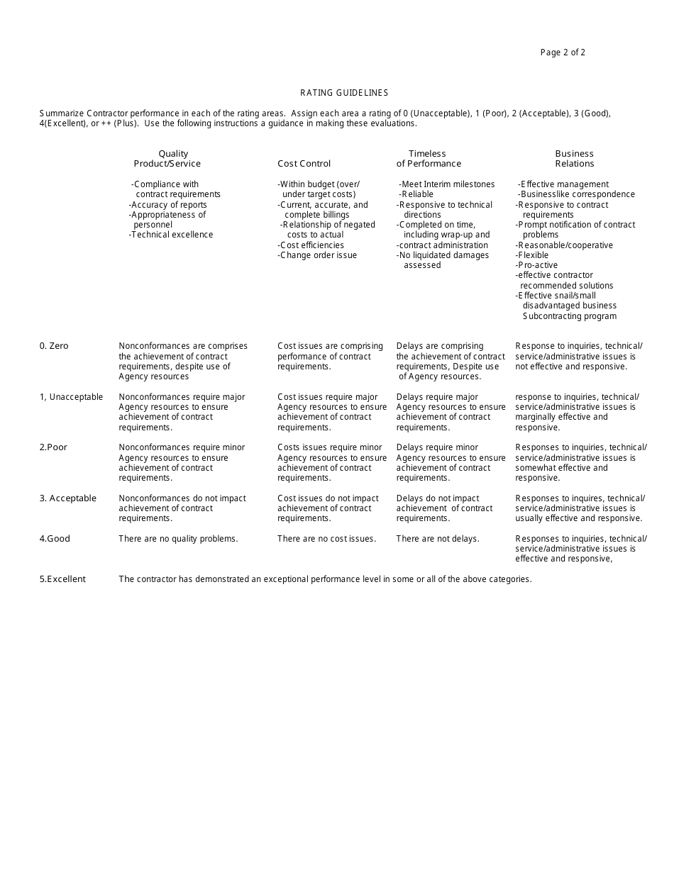 Attachment J.4 Past Performance Evaluation Form - Washington, D.C., Page 2