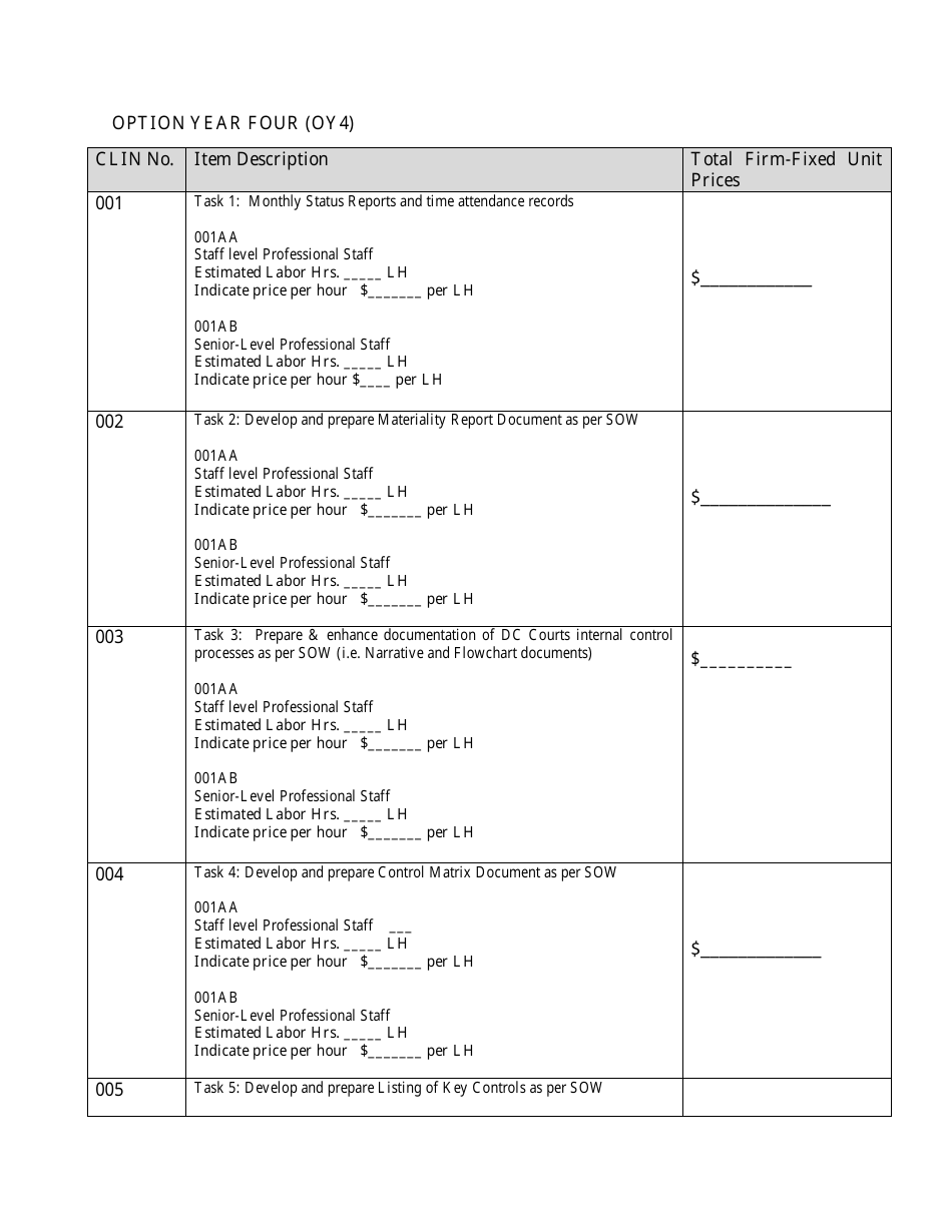 Attachment J.5 Price Schedule Sheets (Base Year and Four Option Year Periods) - Washington, D.C., Page 13