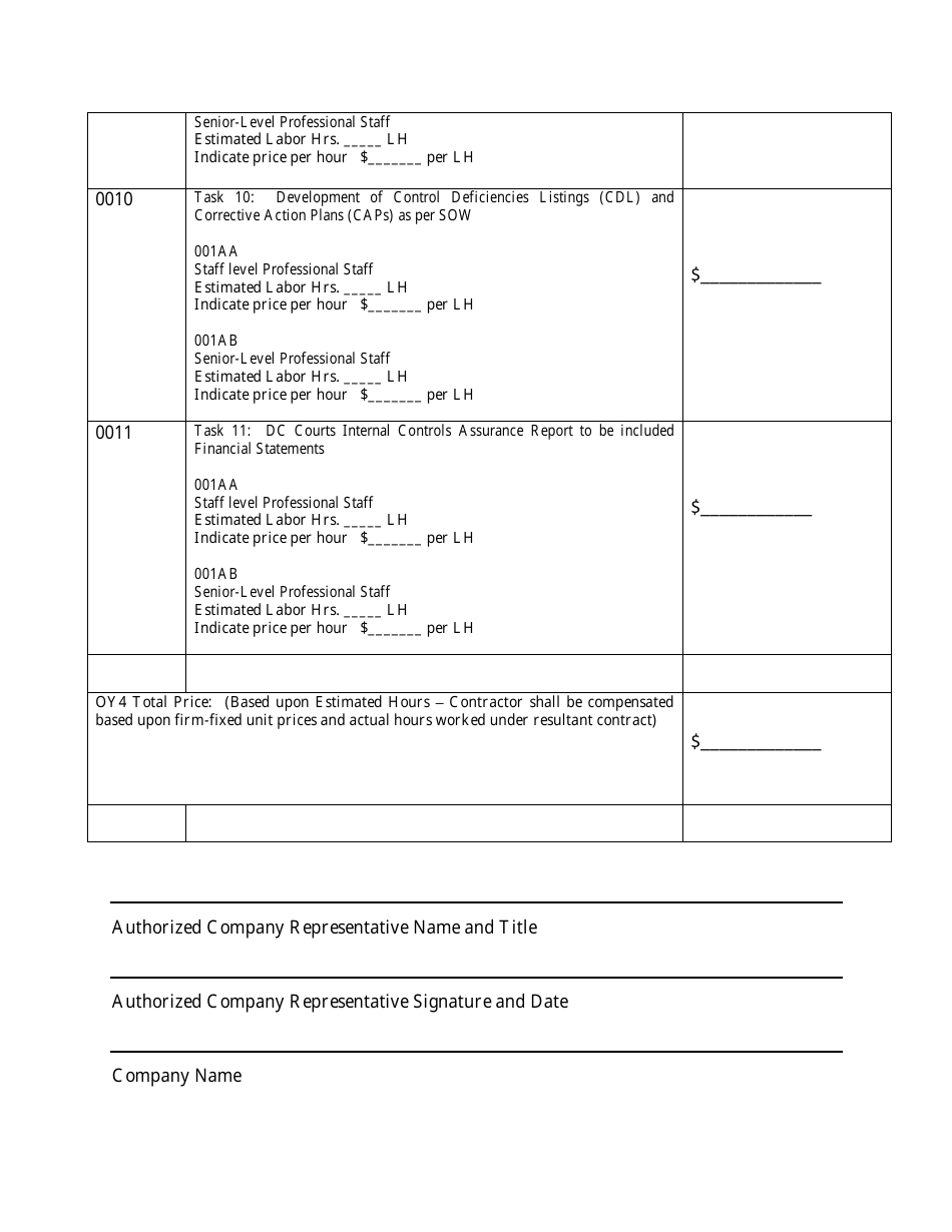 Attachment J.5 Price Schedule Sheets (Base Year and Four Option Year Periods) - Washington, D.C., Page 15