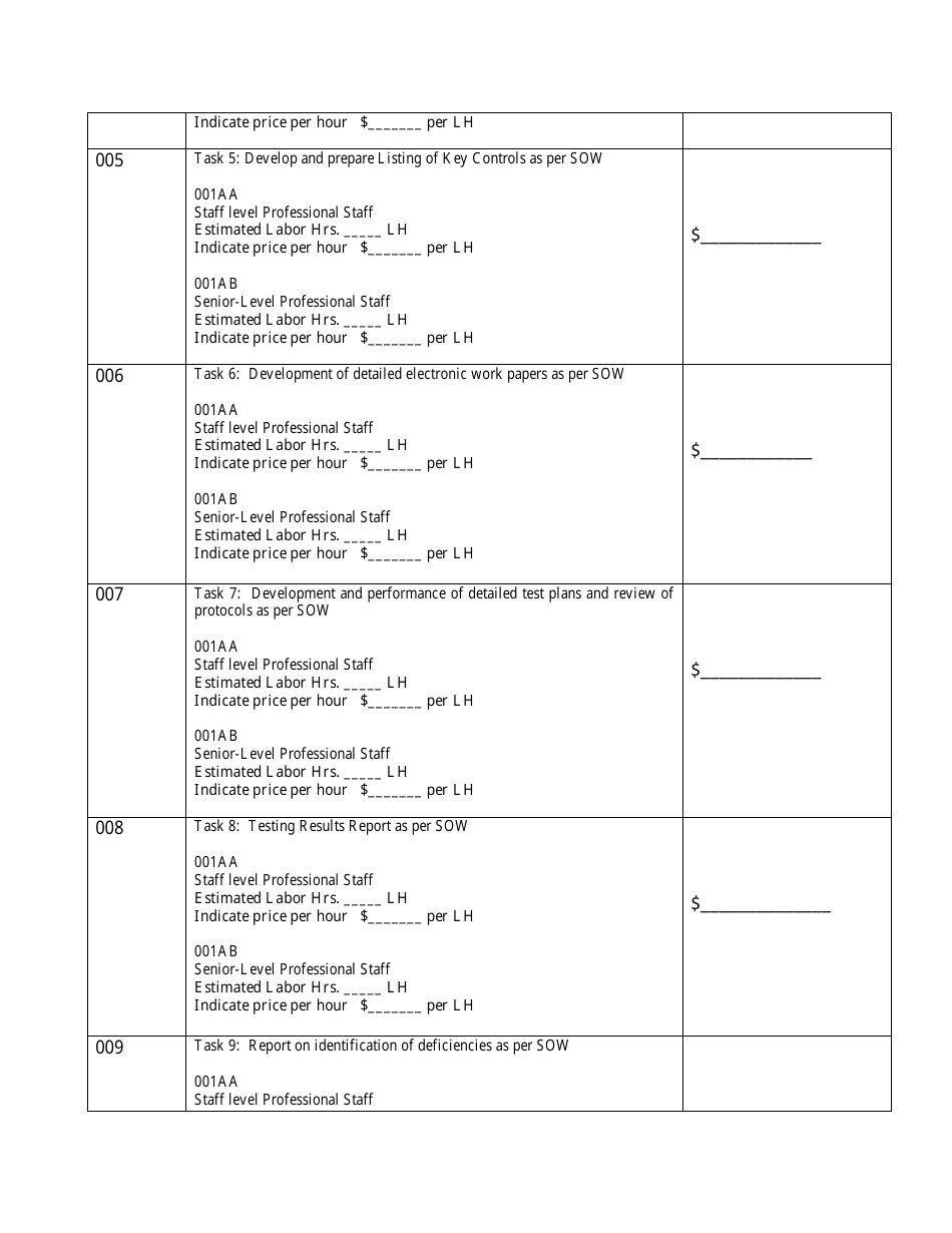 Attachment J.5 Price Schedule Sheets (Base Year and Four Option Year Periods) - Washington, D.C., Page 2