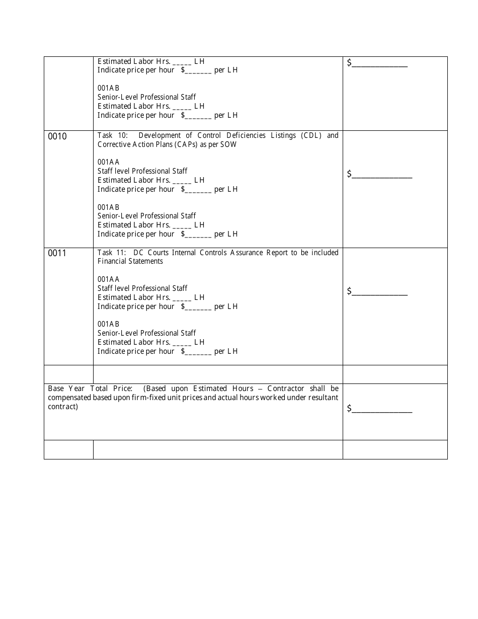 Attachment J.5 Price Schedule Sheets (Base Year and Four Option Year Periods) - Washington, D.C., Page 3