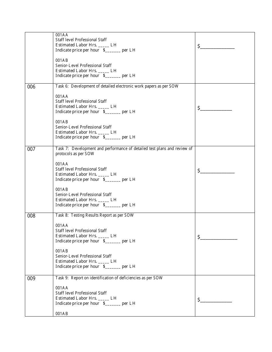 Attachment J.5 Price Schedule Sheets (Base Year and Four Option Year Periods) - Washington, D.C., Page 5