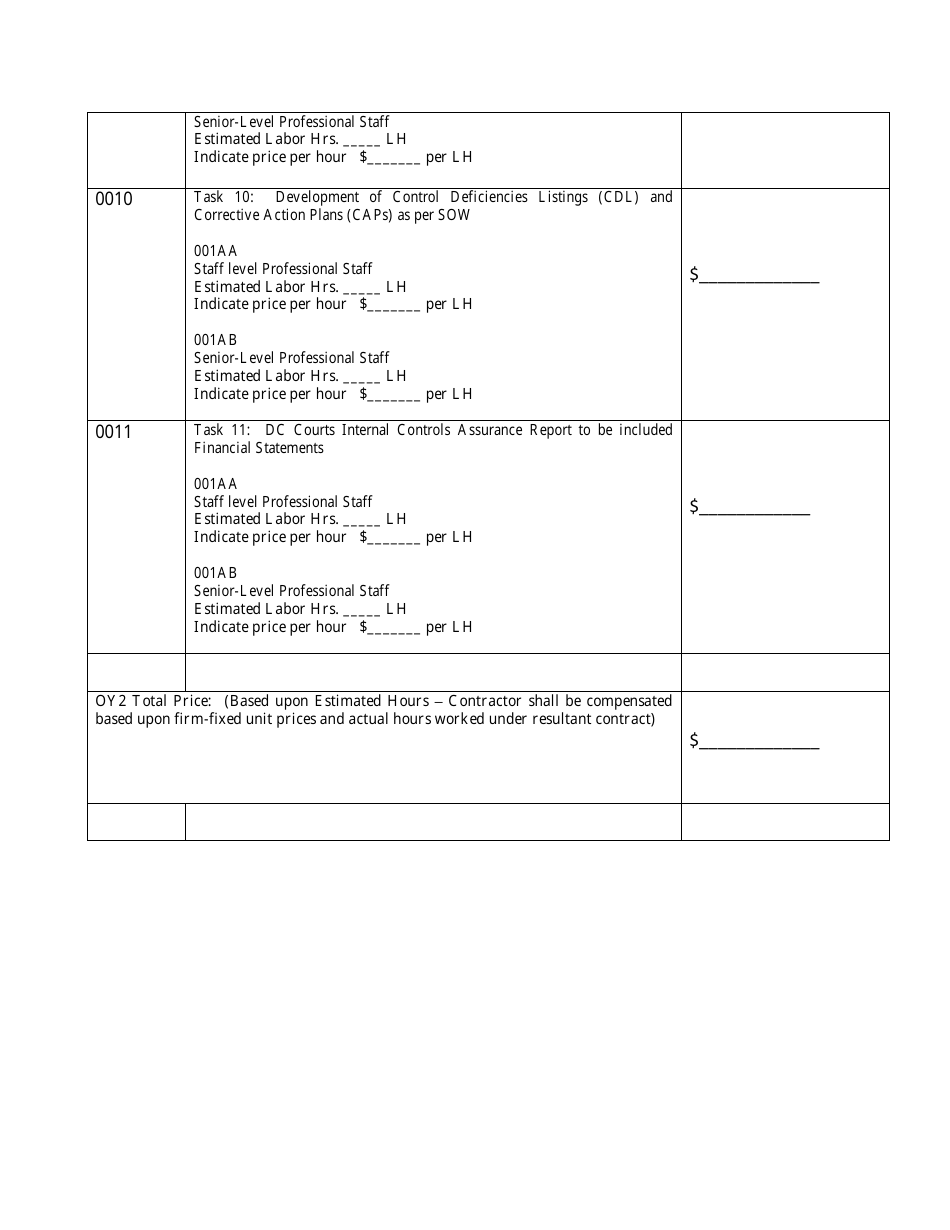 Attachment J.5 Price Schedule Sheets (Base Year and Four Option Year Periods) - Washington, D.C., Page 9