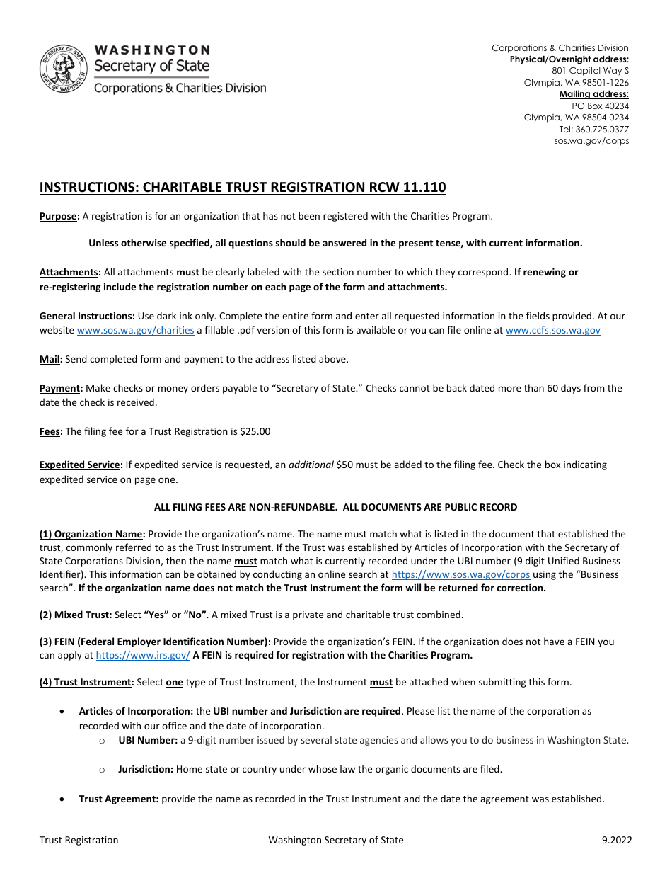 Charitable Trust Initial Registration - Washington, Page 1