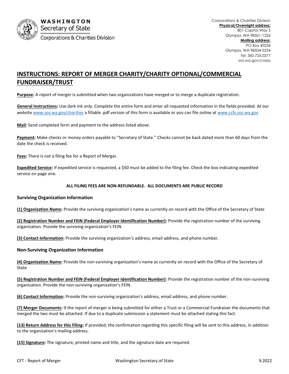 Report of Merger - Charity / Charity Optional / Commercial Fundraiser / Trust - Washington, Page 1