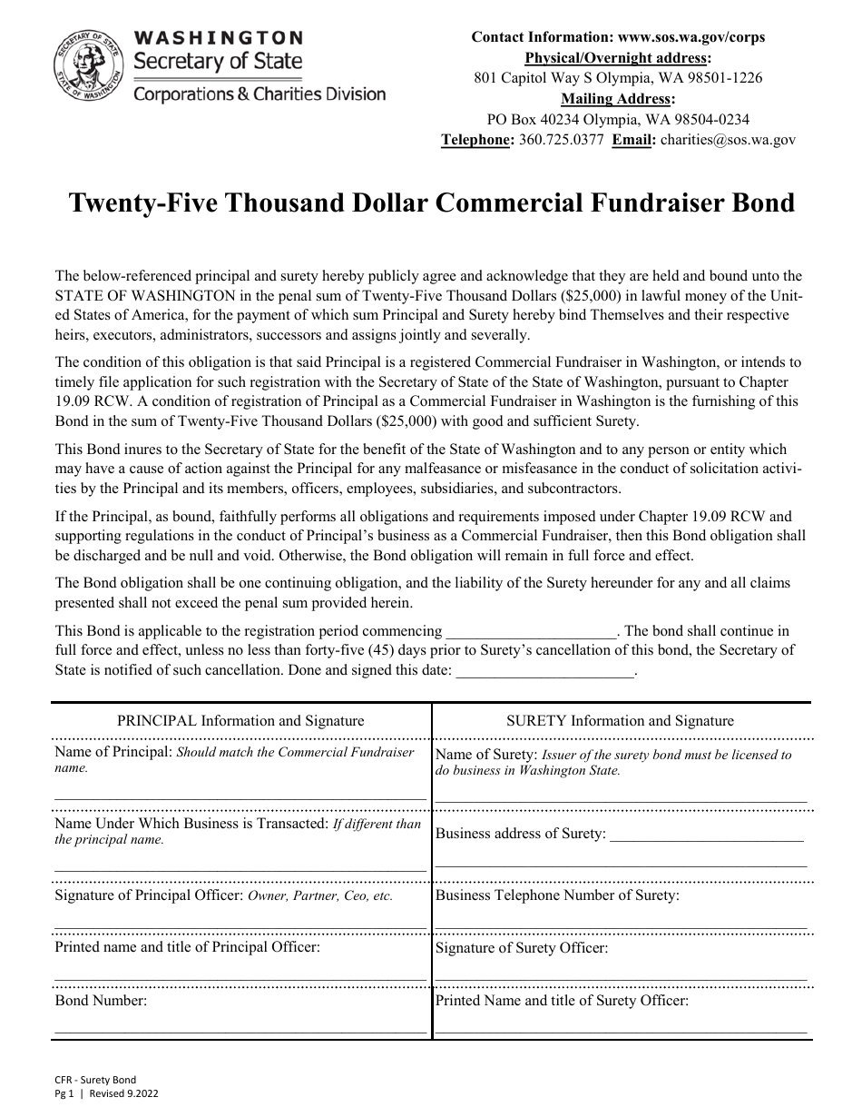 Twenty-Five Thousand Dollar Commercial Fundraiser Bond - Washington, Page 1