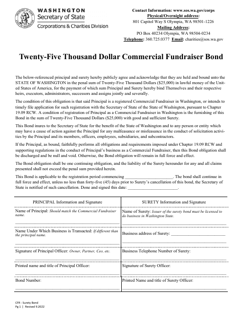 Twenty-Five Thousand Dollar Commercial Fundraiser Bond - Washington