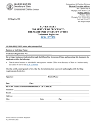 Document preview: Cover Sheet for Service of Process to the Secretary of State's Office - Trademark Registrant - Washington