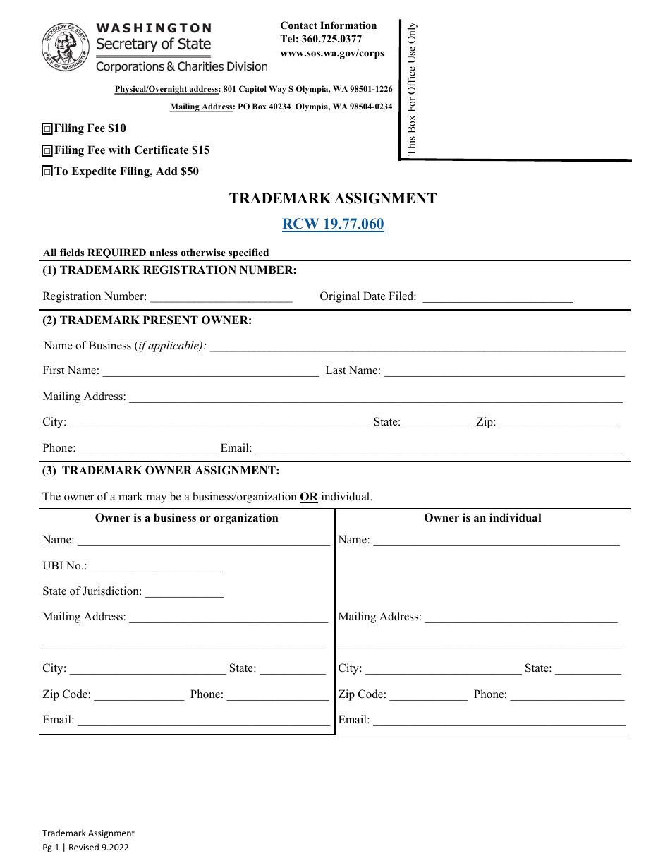 Trademark Assignment - Washington, Page 2