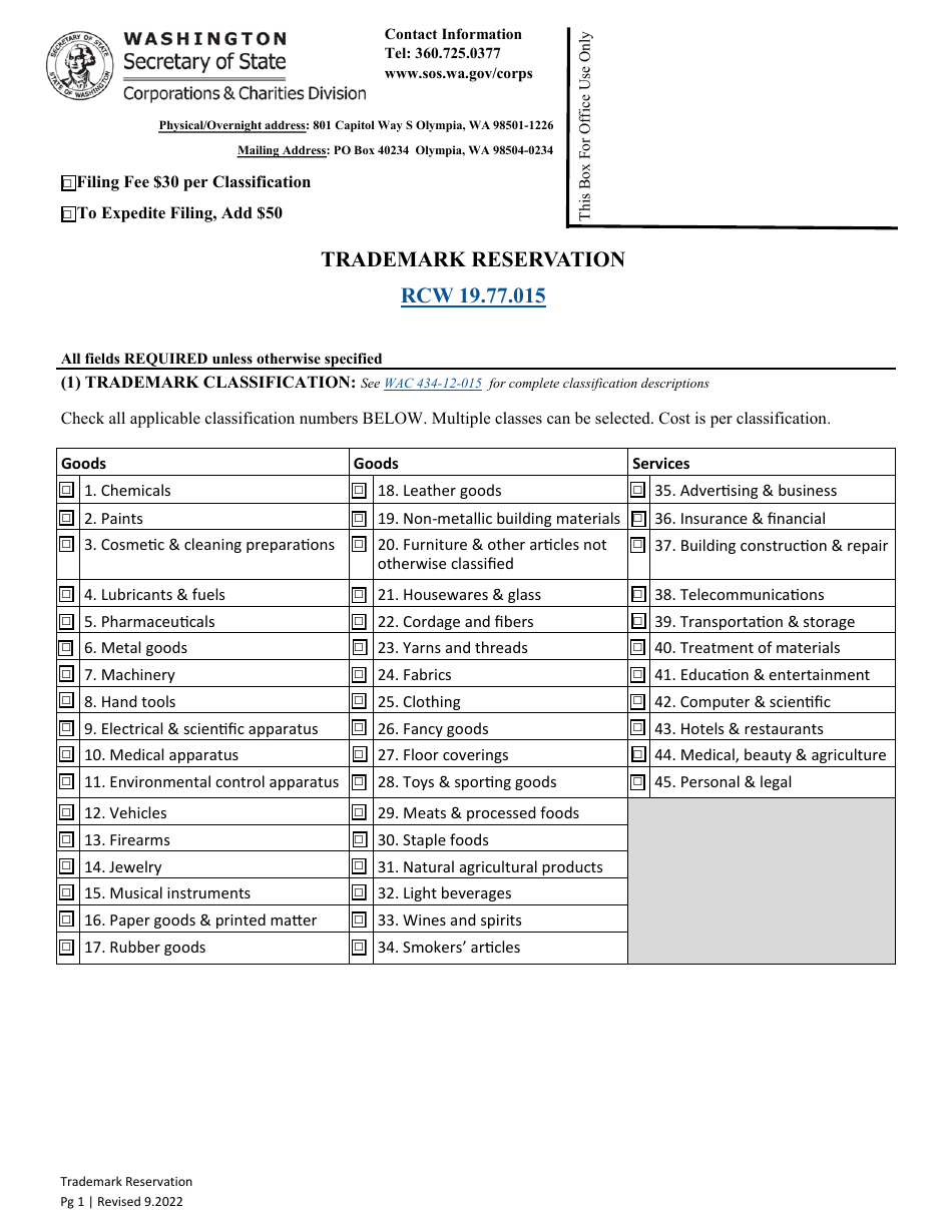 Trademark Reservation - Washington, Page 3