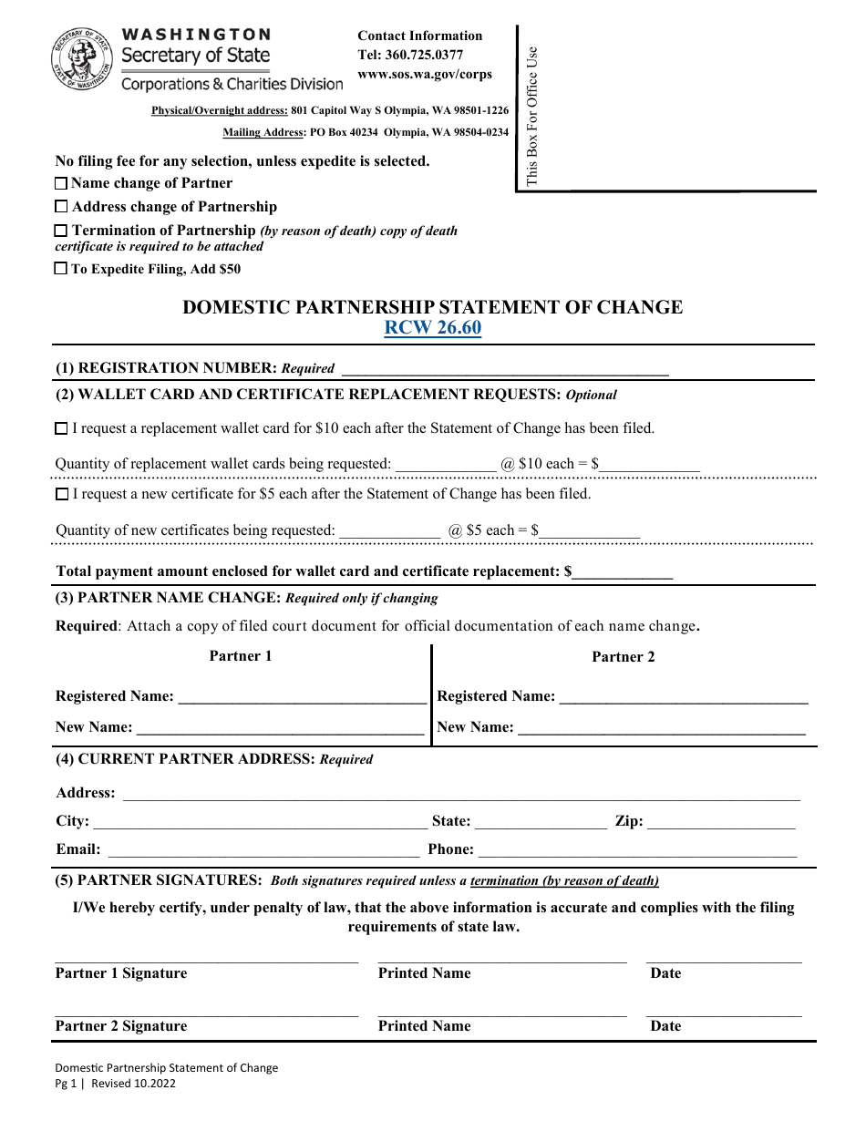 Domestic Partnership Statement of Change - Washington, Page 2