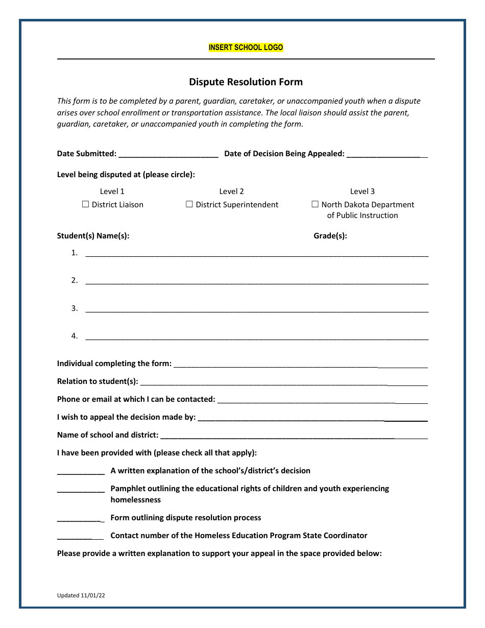 North Dakota Dispute Resolution Form Fill Out Sign Online And