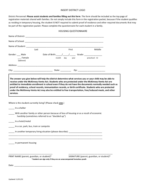 Housing Questionnaire - North Dakota