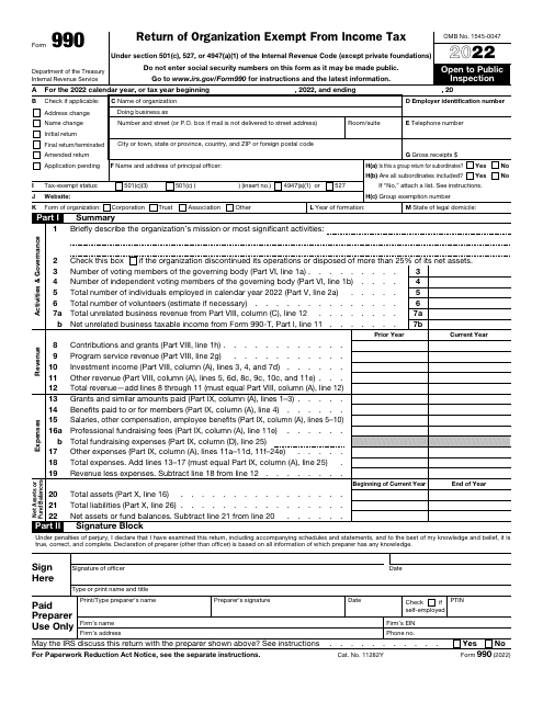 IRS Form 990 2022 Printable Pdf