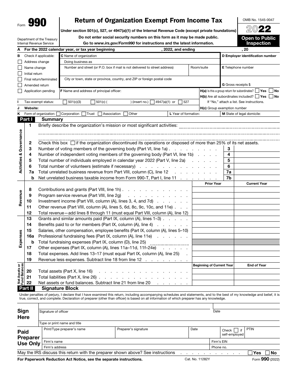 IRS Form 990 Download Fillable PDF or Fill Online Return of ...