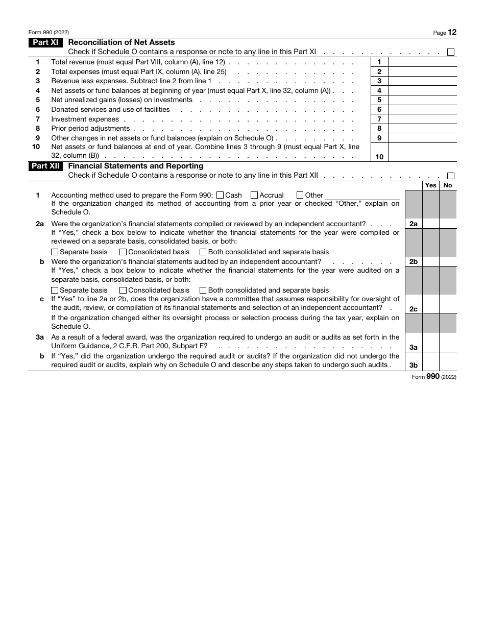 IRS Form 990 Return of Organization Exempt From Income Tax, Page 12